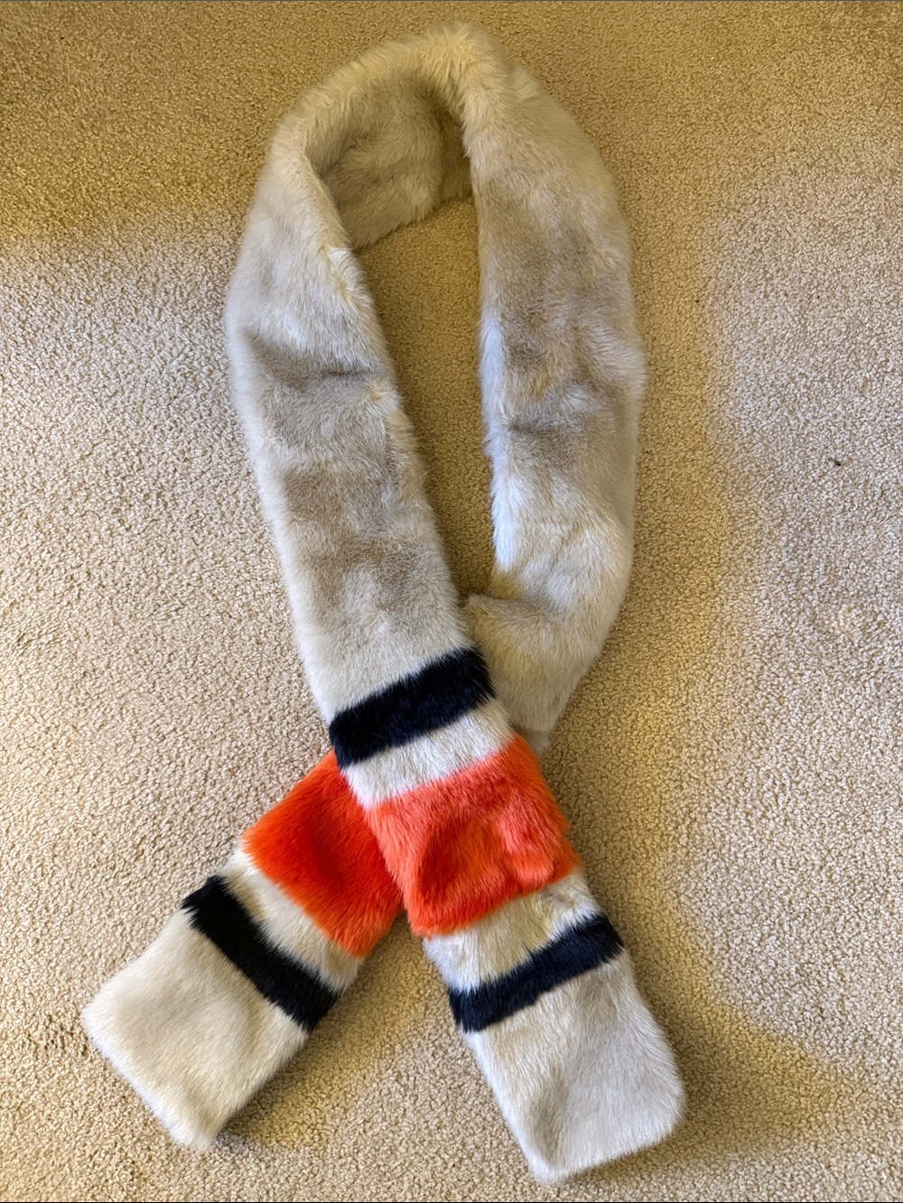 Anthropologie Luxury Faux Fur Scarf with Orange Accent
